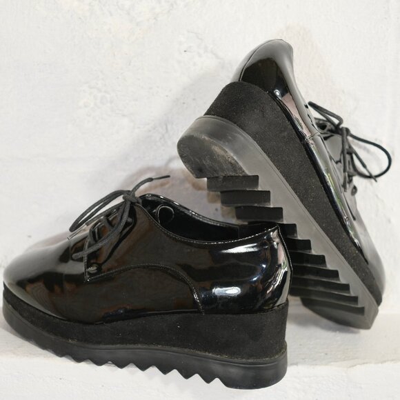 Wanted (Brand) Vegan Patent Leather Platform Black Oxford Shoes Size 8 - Picture 5 of 9